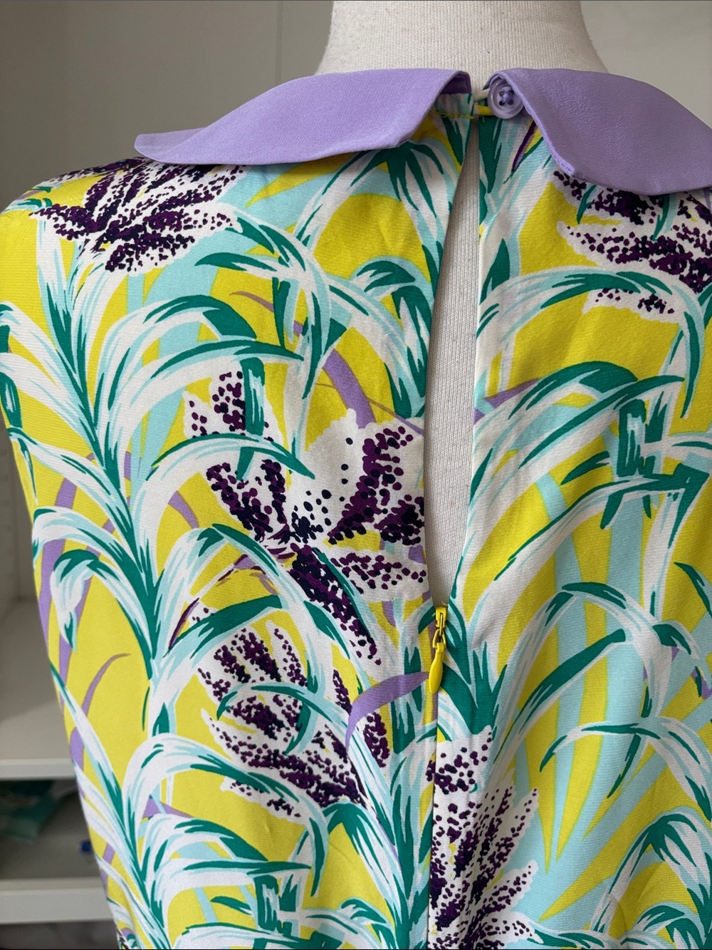 kate spade Yellow Tropical Print Mini Dress with Lavender Collar - Picture 6 of 15